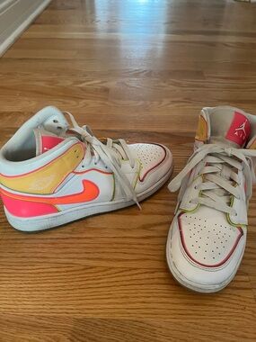 Jordan Kids White Sneakers with Pink and Orange Accents